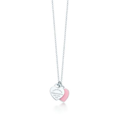 Return to 庐 Pink Double Heart Tag Pendant in Silver, Mini
