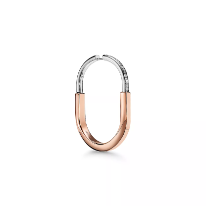 Lock Earrings in Rose and White Gold with Diamonds, Extra Large