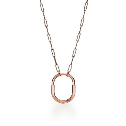 Lock Pendant in Rose Gold with Diamonds, Large