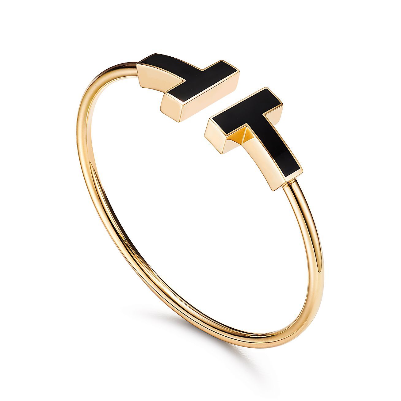 T Wide Black Onyx Wire Bracelet in 18k Gold