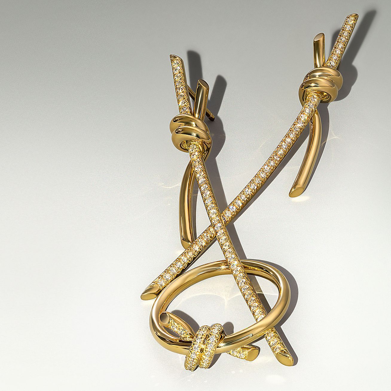 Knot Drop Earrings in Yellow Gold with Diamonds