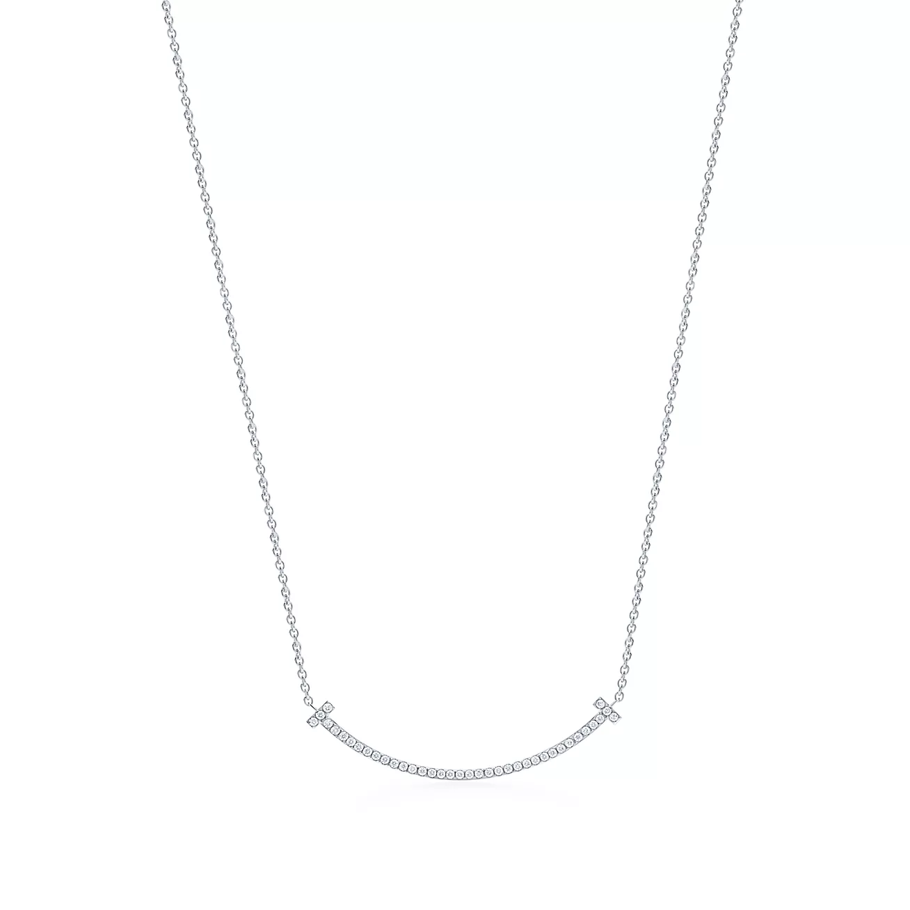 T Smile Pendant in White Gold with Diamonds, Small