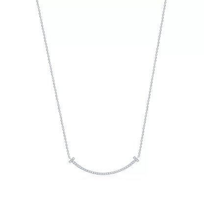 T Smile Pendant in White Gold with Diamonds, Small