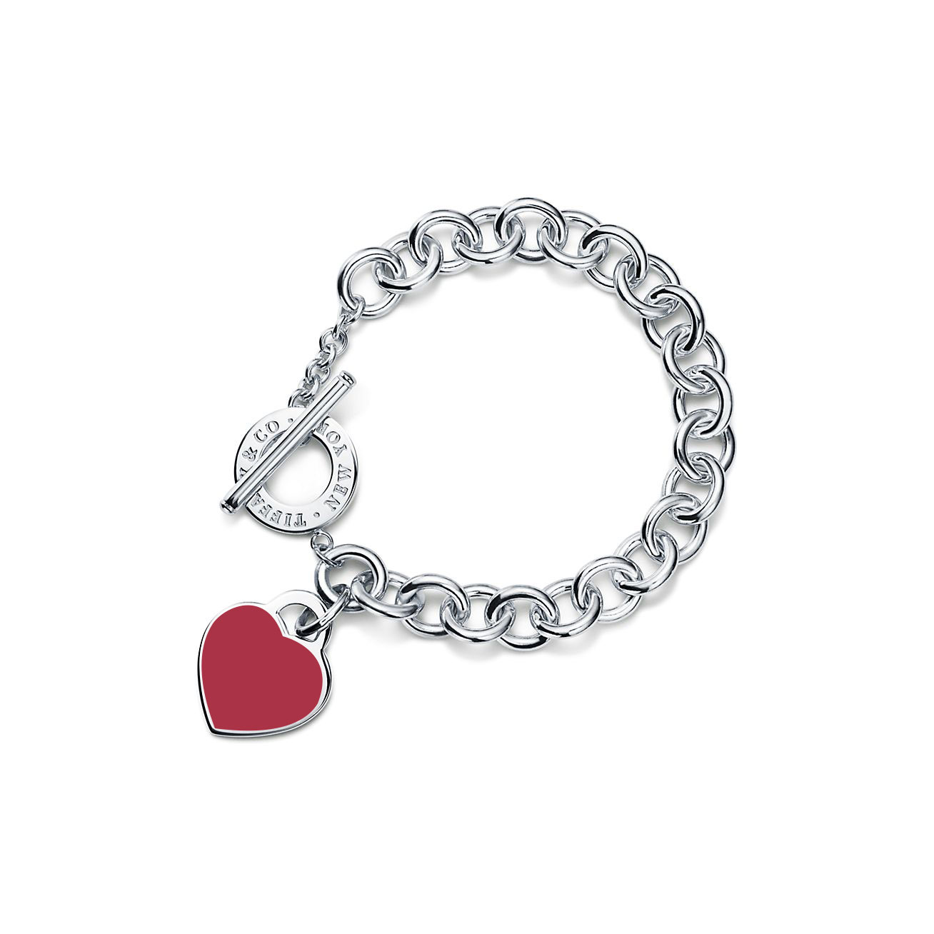 Return to 庐 Red Heart Tag Toggle Bracelet in Silver