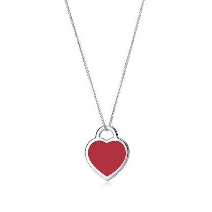 Return to 庐 Red Heart Tag Pendant in Silver, Medium