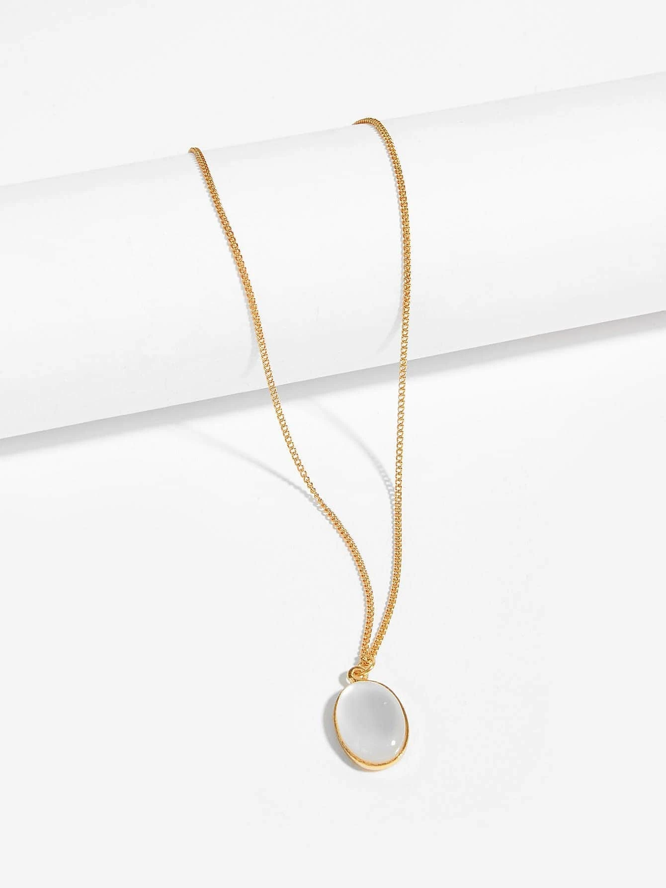 Oval Gemstone Pendant Necklace