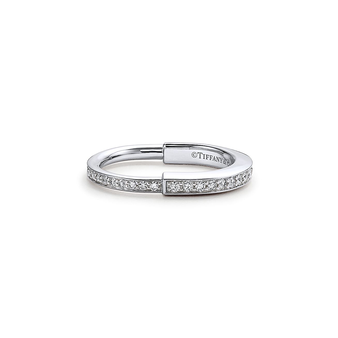 Lock Ring in White Gold with Pave Diamonds