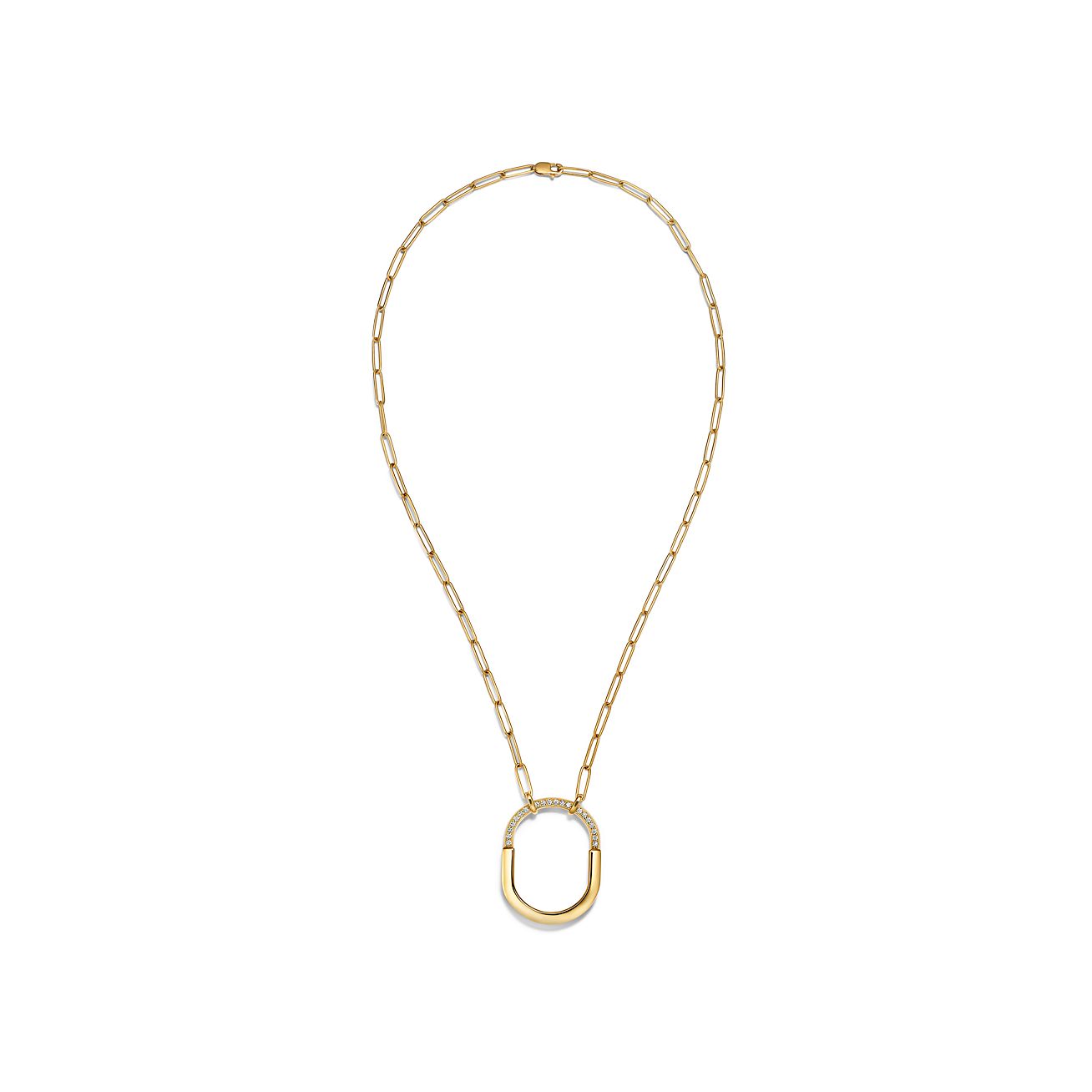 Lock Pendant in Yellow Gold with Diamonds, Large
