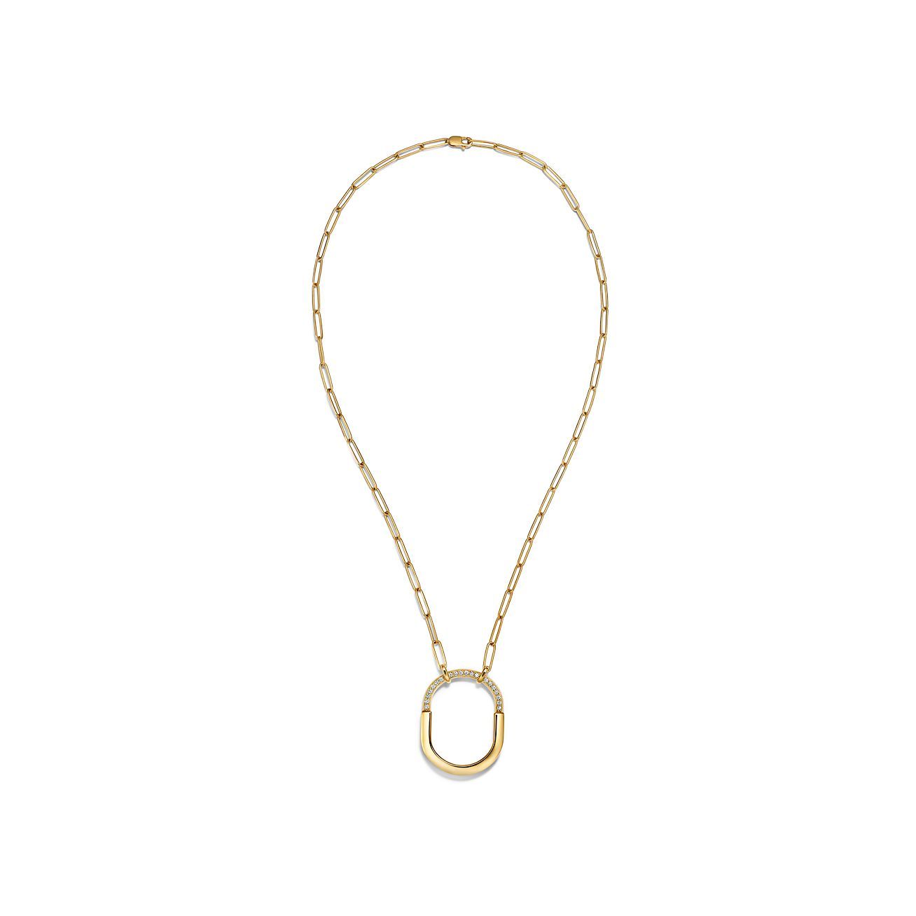 Lock Pendant in Yellow Gold with Diamonds, Large