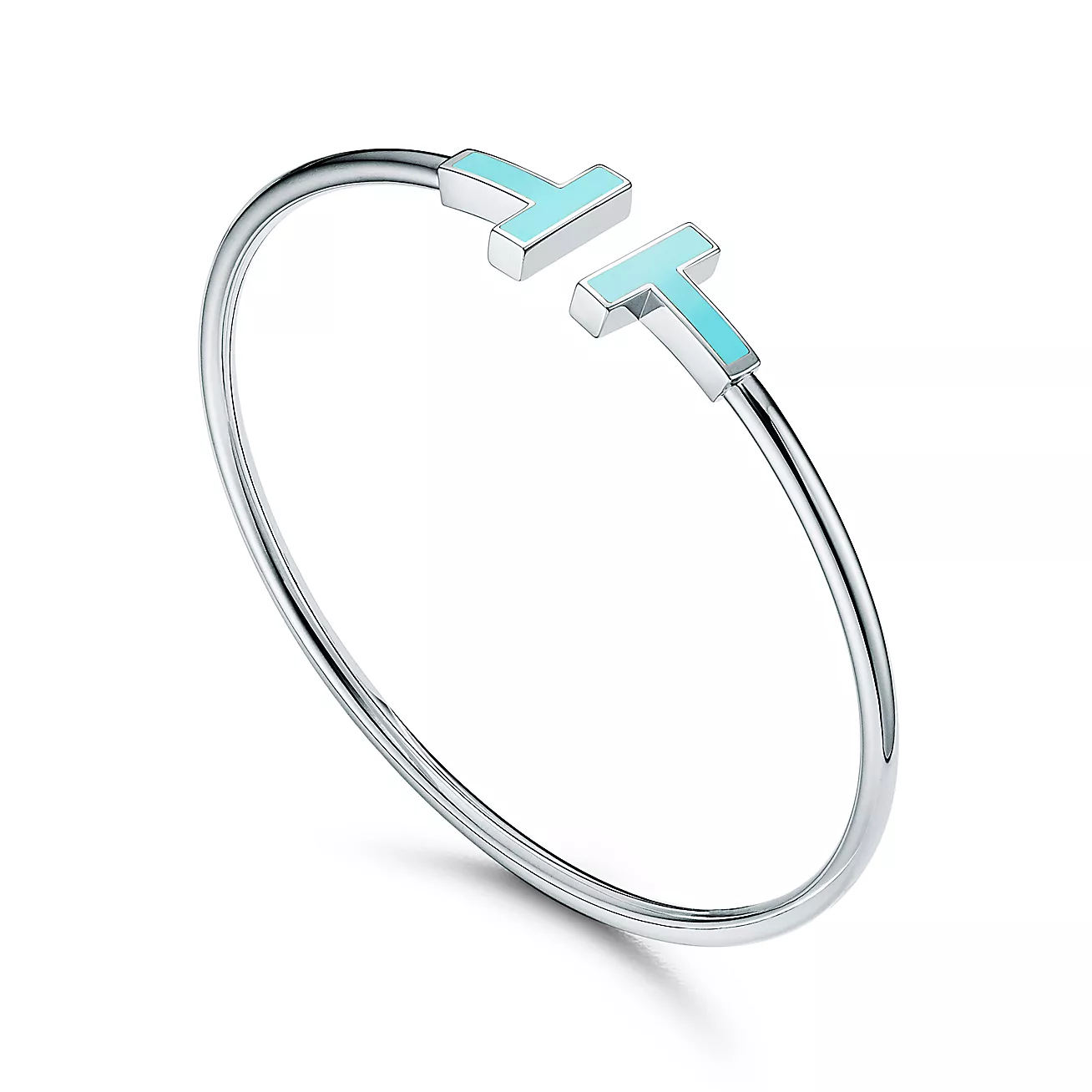 T Turquoise Wire Bracelet in 18k White Gold