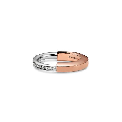 Lock Ring in Rose and White Gold with Diamonds