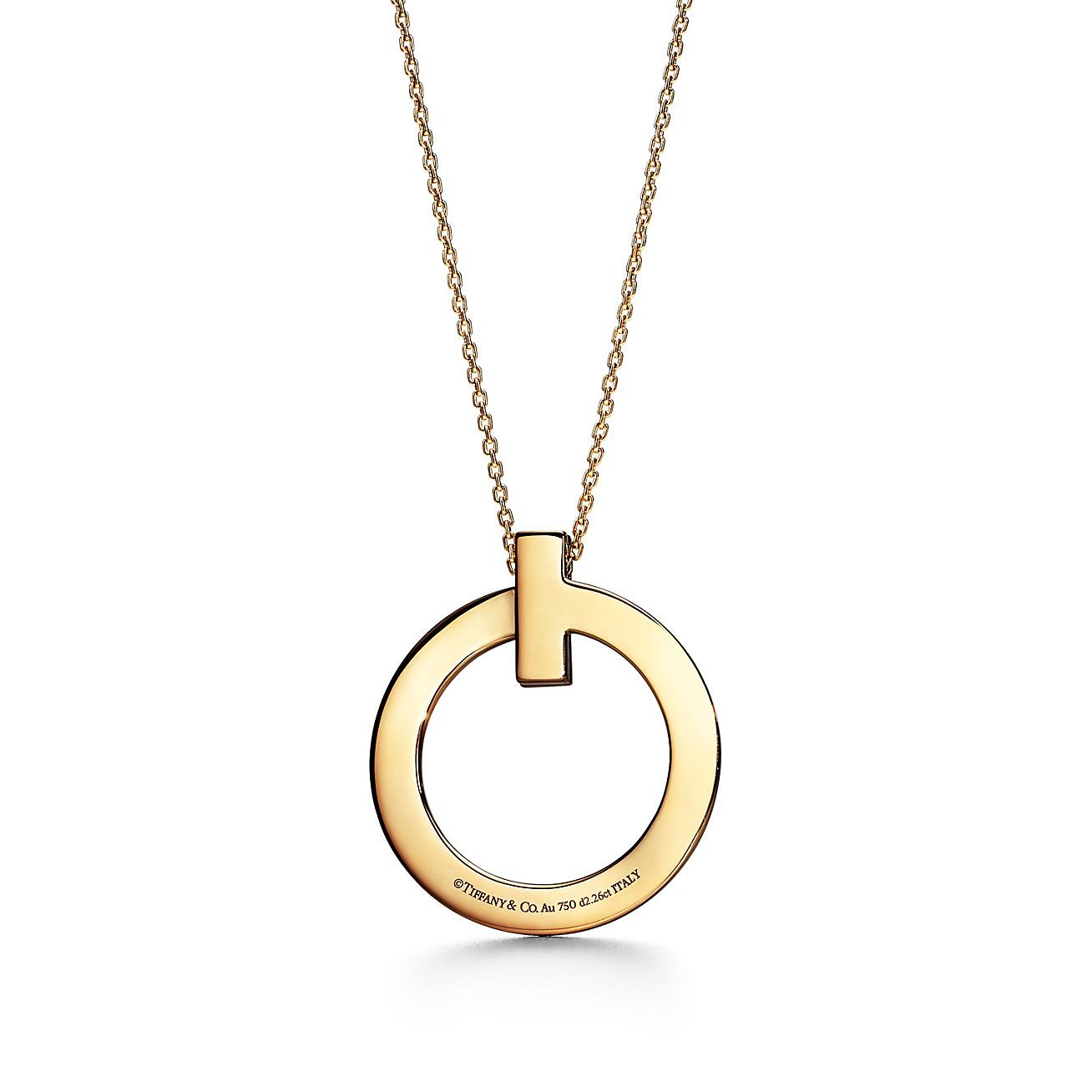 T T1 Circle Pendant in 18k Yellow Gold with Diamonds, Large