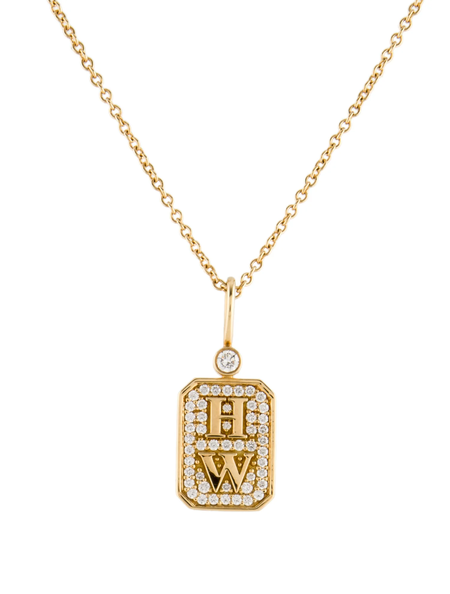 18K Diamond 'HW' Logo Pendant Necklace