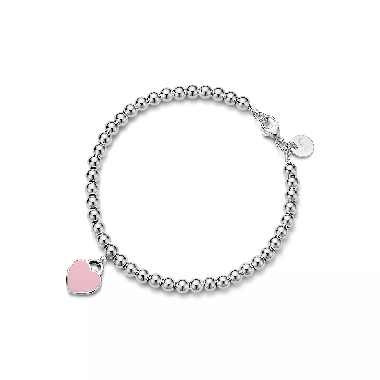 Return to 庐 Pink Mini Heart Bead Bracelet in Silver with a Diamond, 4 mm