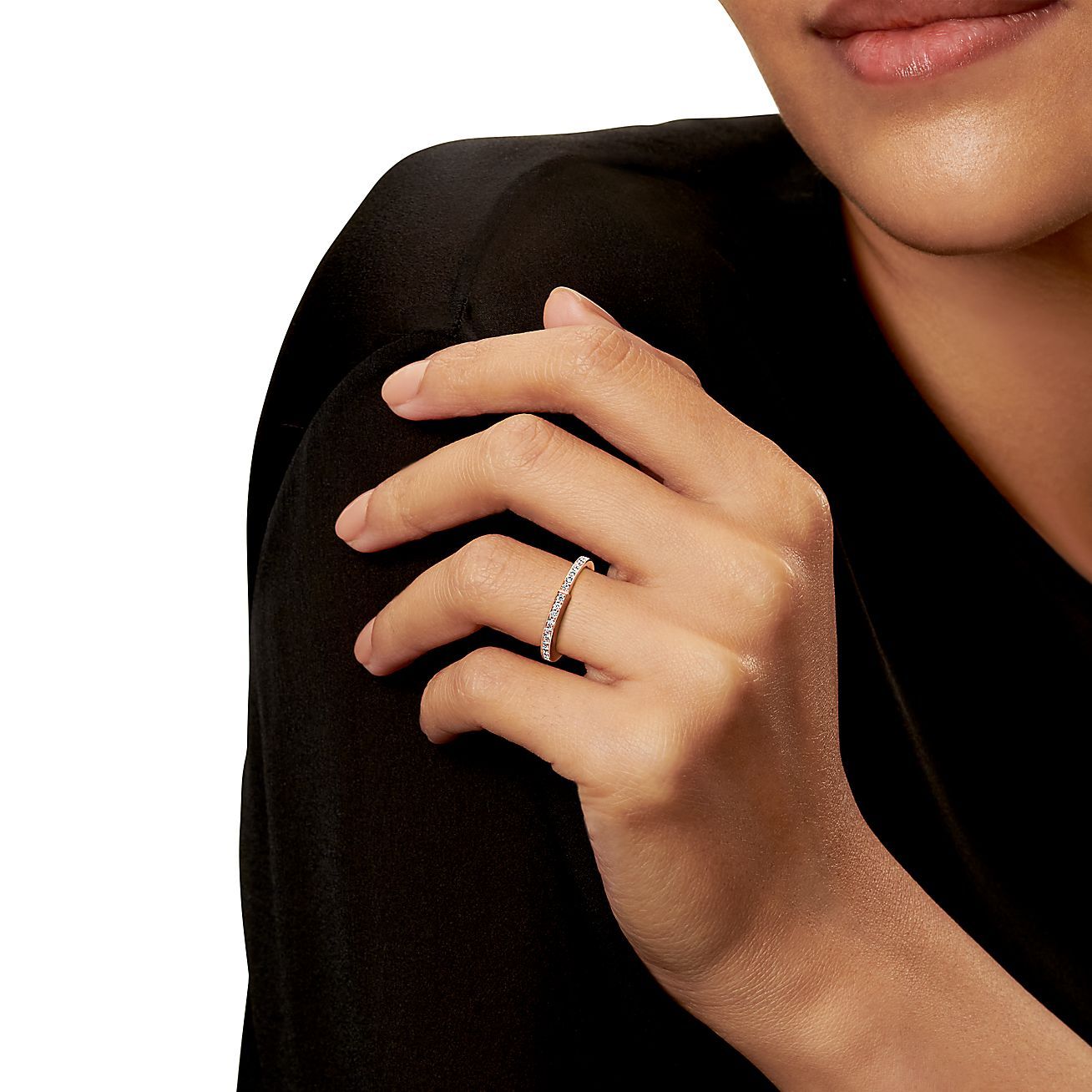 Lock Ring in Rose Gold with Pave Diamonds