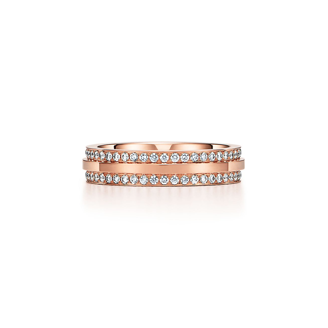 T Narrow Pave Diamond Ring in 18k Rose Gold