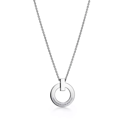 T T1 Circle Pendant in White Gold with Pave Diamonds