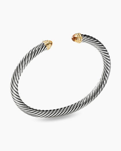 Classic Cable Bracelet Sterling Silver with 14K Yellow Gold and Citrine, 5mm