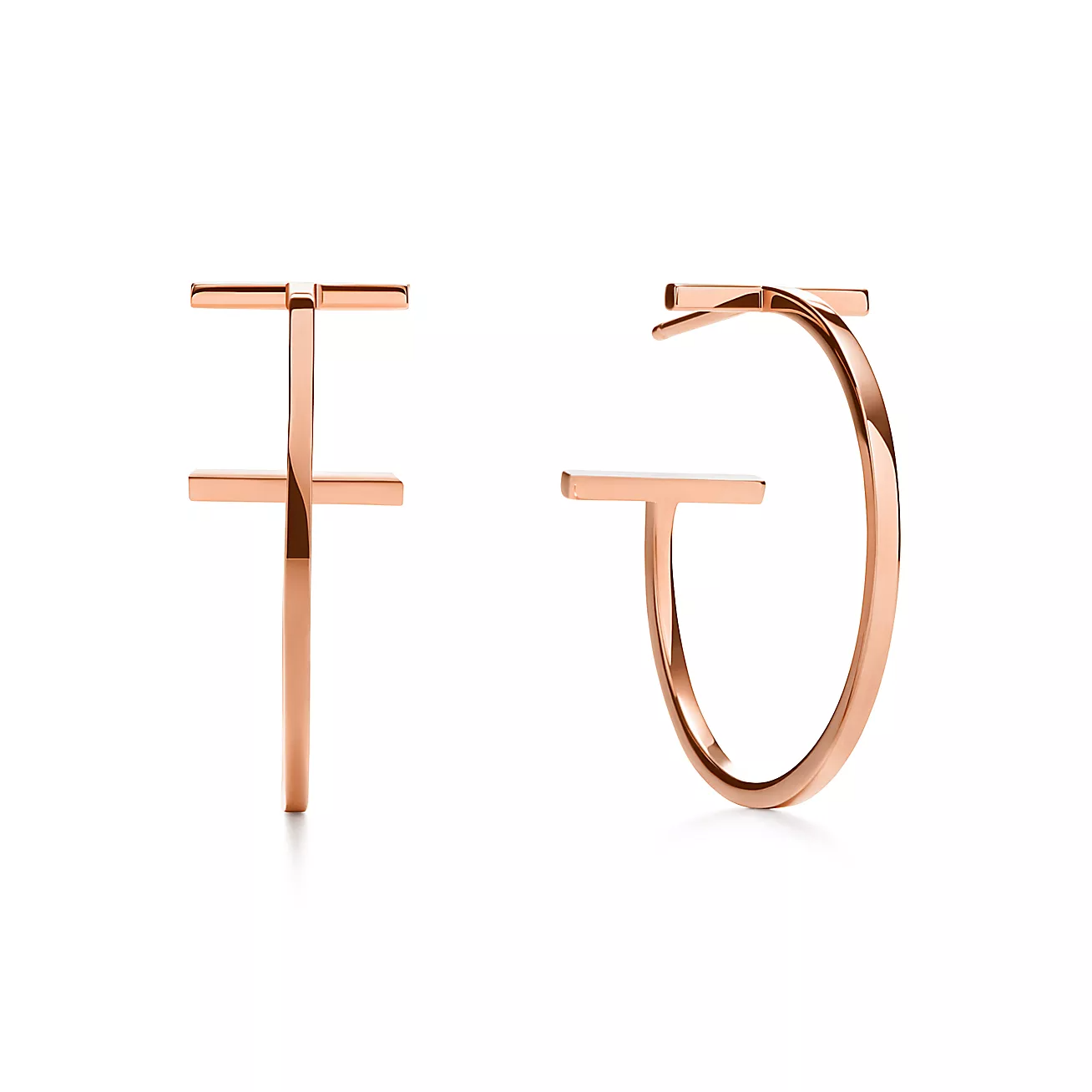 T Hoop Earrings in 18k Rose Gold