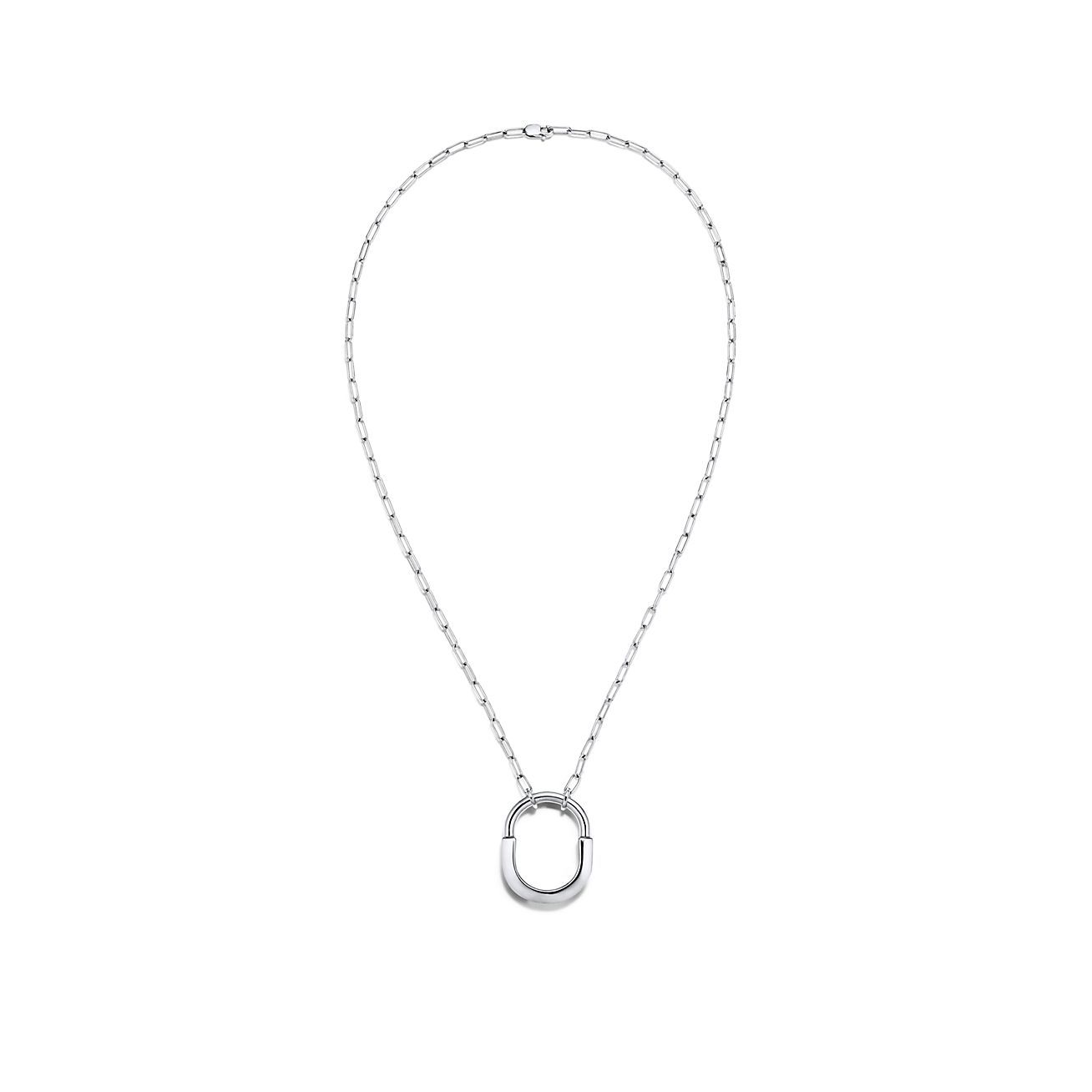 Lock Pendant in White Gold, Medium