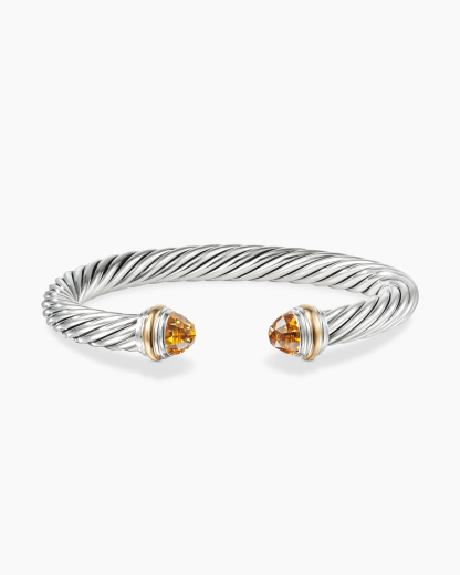 Classic Cable Bracelet Sterling Silver with 14K Yellow Gold and Citrine, 7mm