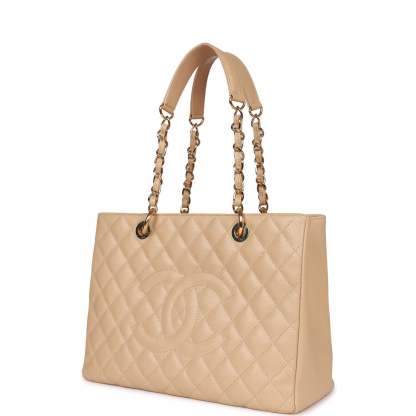 Grand Shopping Tote (GST) Beige Caviar Gold Hardware