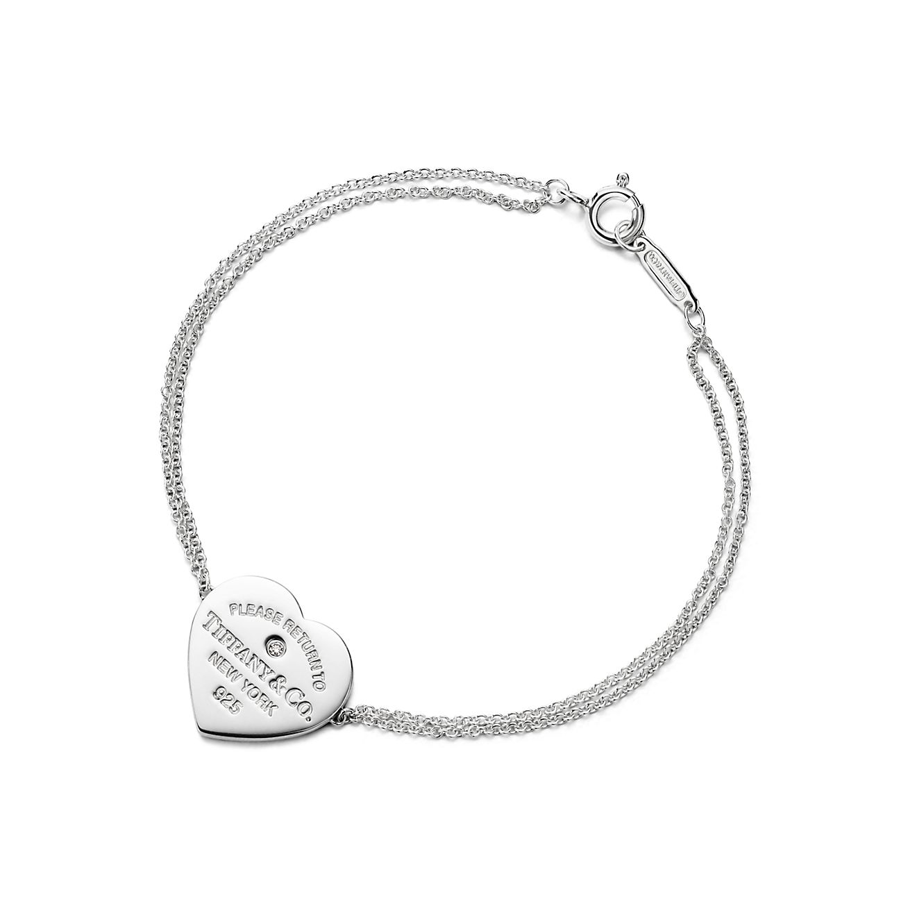 Return to 庐 Heart Double Chain Bracelet in Silver with a Diamond, Small