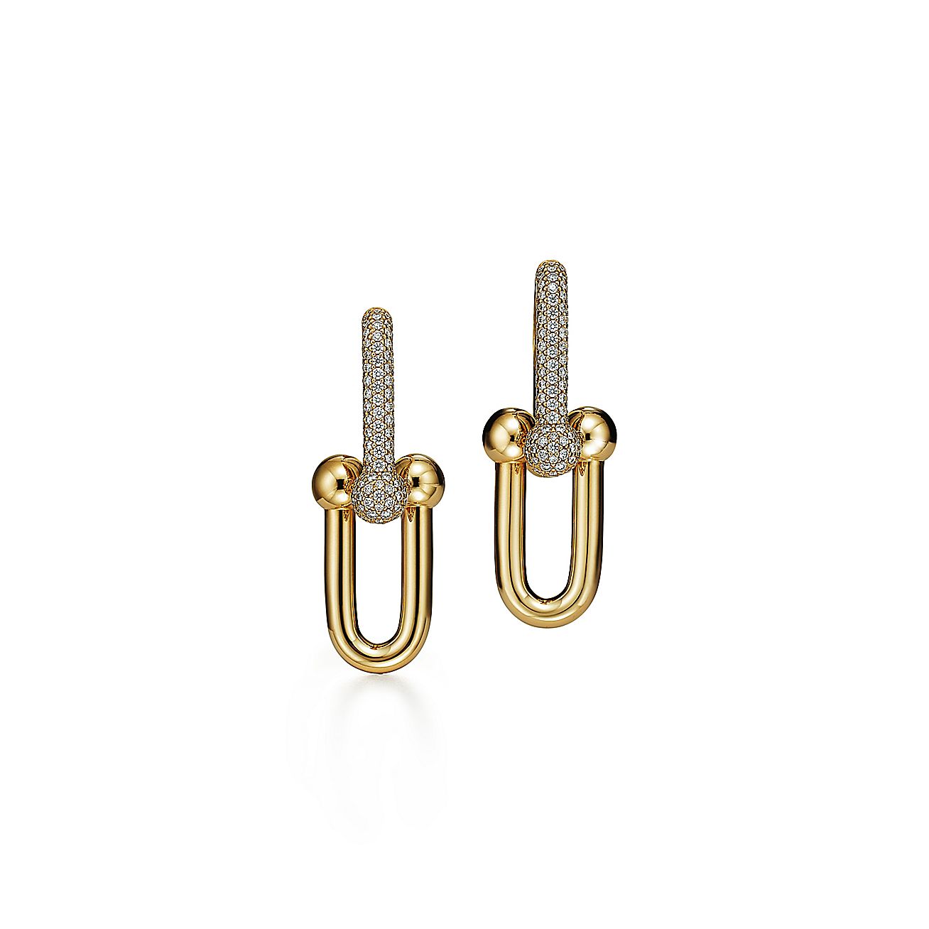 HardWear Link Earrings in Yellow Gold with Pave Diamonds
