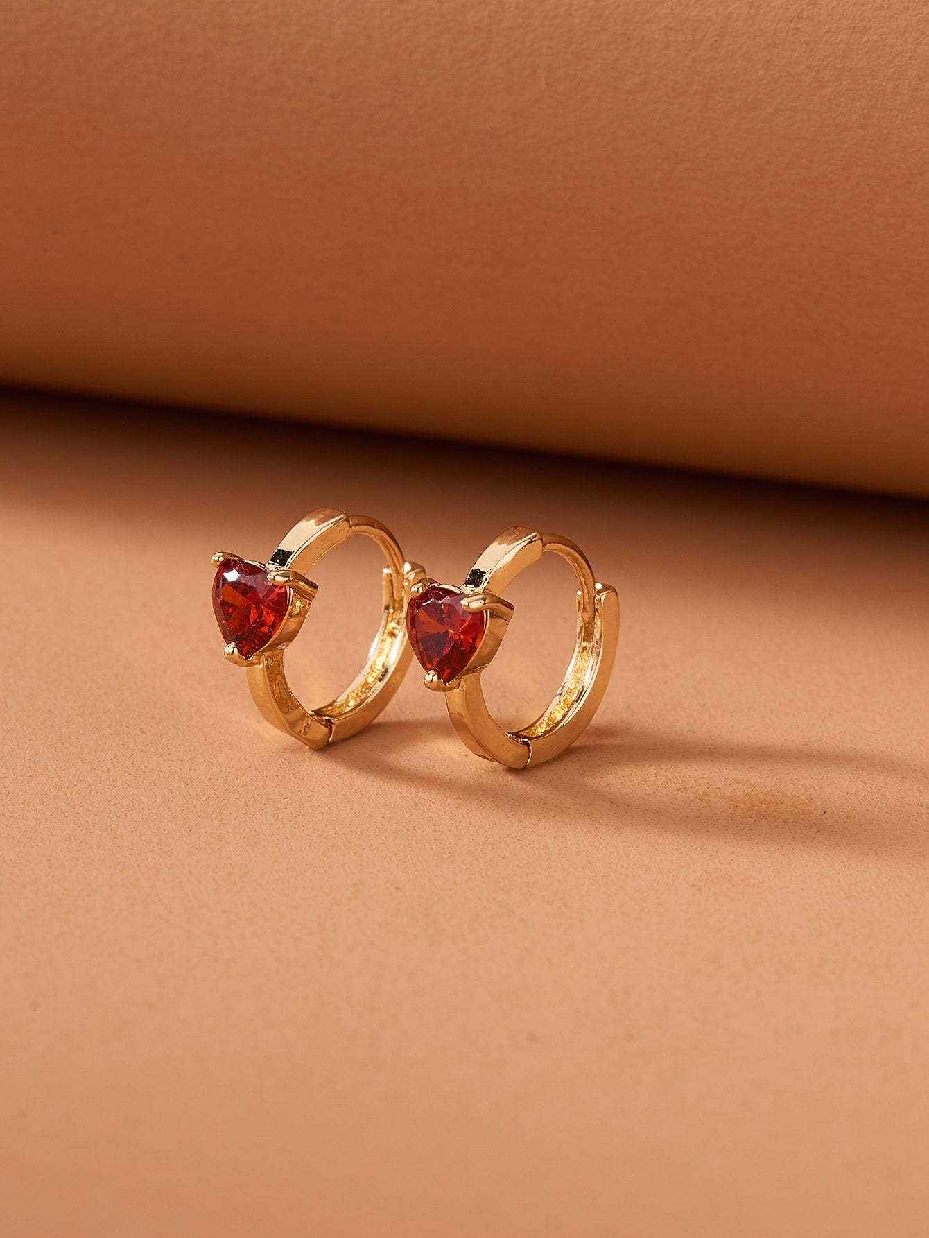 Rhinestone Heart Decor Hoop Earrings