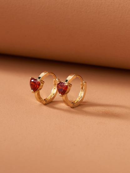 Rhinestone Heart Decor Hoop Earrings