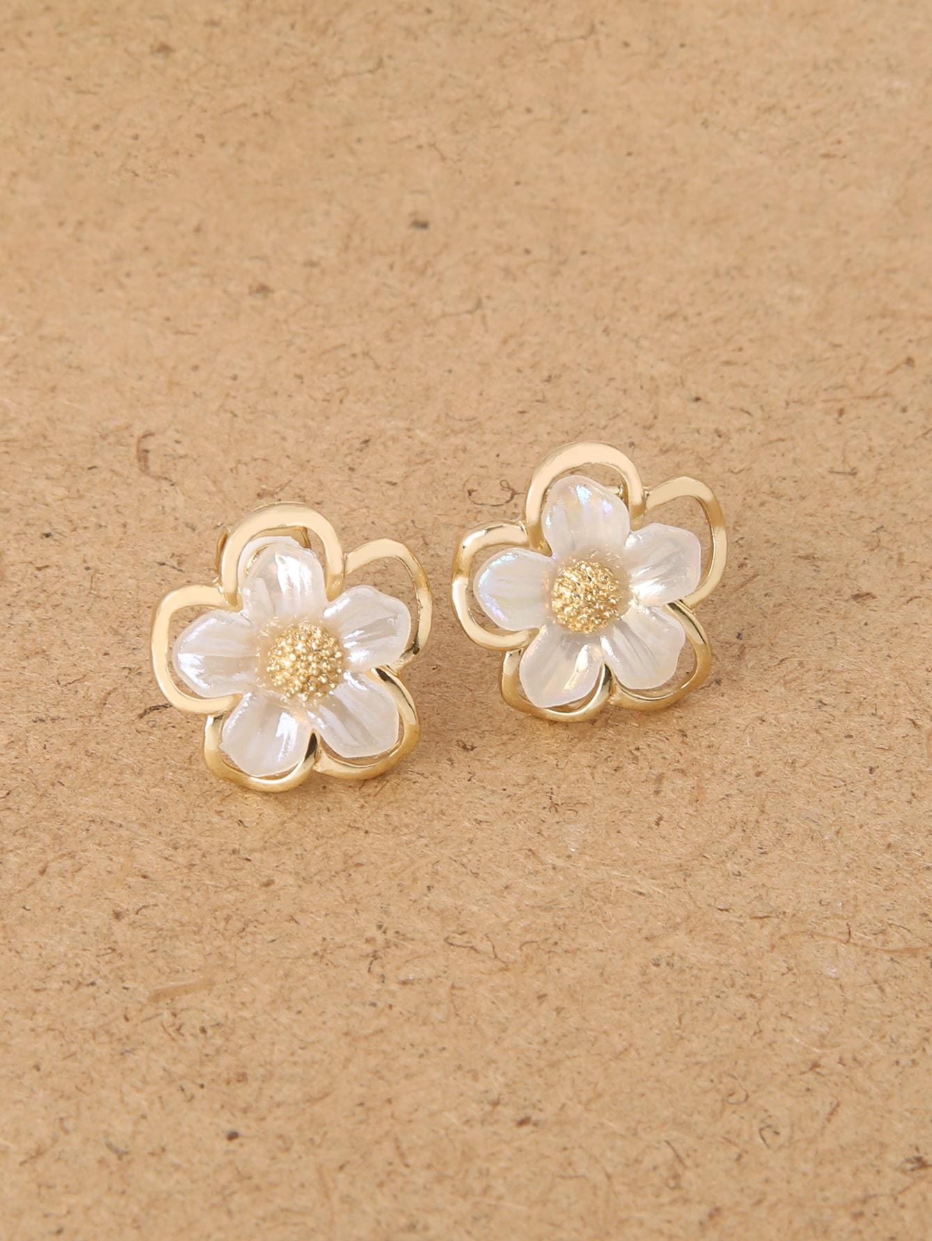 1pair Fashionable Zinc Alloy Flower Decor Clip On Earrings For Women For Daily Decoration