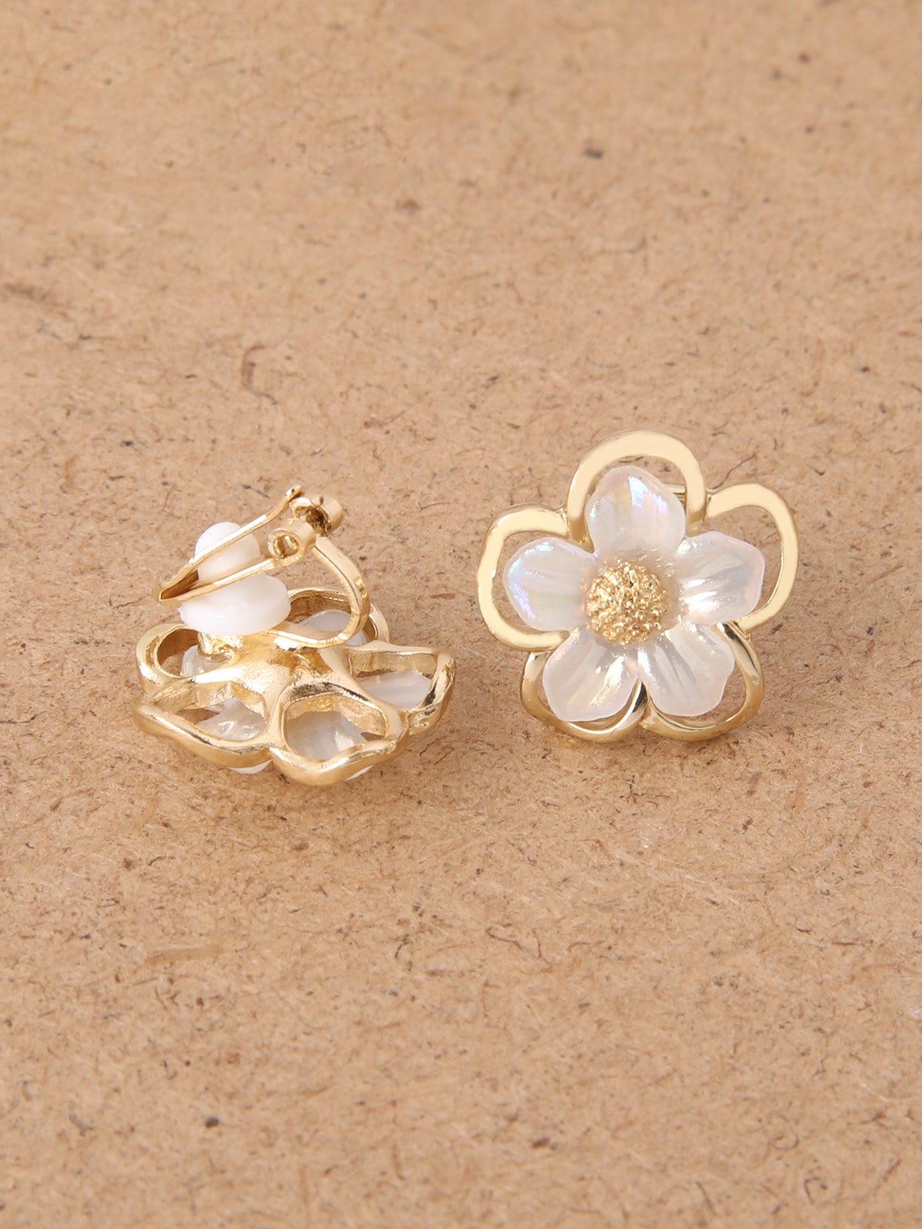 1pair Fashionable Zinc Alloy Flower Decor Clip On Earrings For Women For Daily Decoration