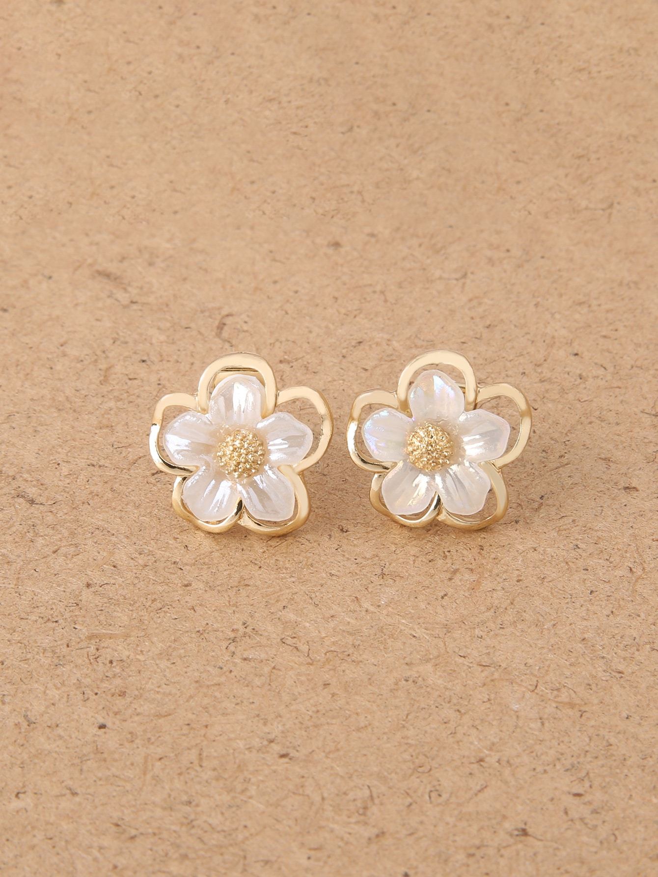 1pair Fashionable Zinc Alloy Flower Decor Clip On Earrings For Women For Daily Decoration