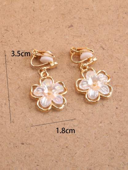 1pair Fashionable Zinc Alloy Flower Decor Clip On Earrings For Women For Daily Decoration