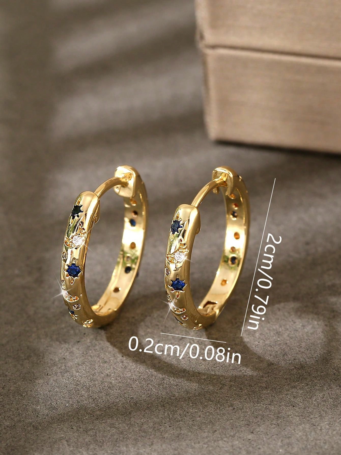 1pair Luxurious Copper Inlaid Multi-color Star, Moon & Round Shaped Hoop Earrings