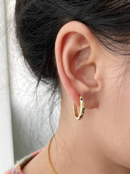 1pair Luxurious Copper Inlaid Multi-color Star, Moon & Round Shaped Hoop Earrings