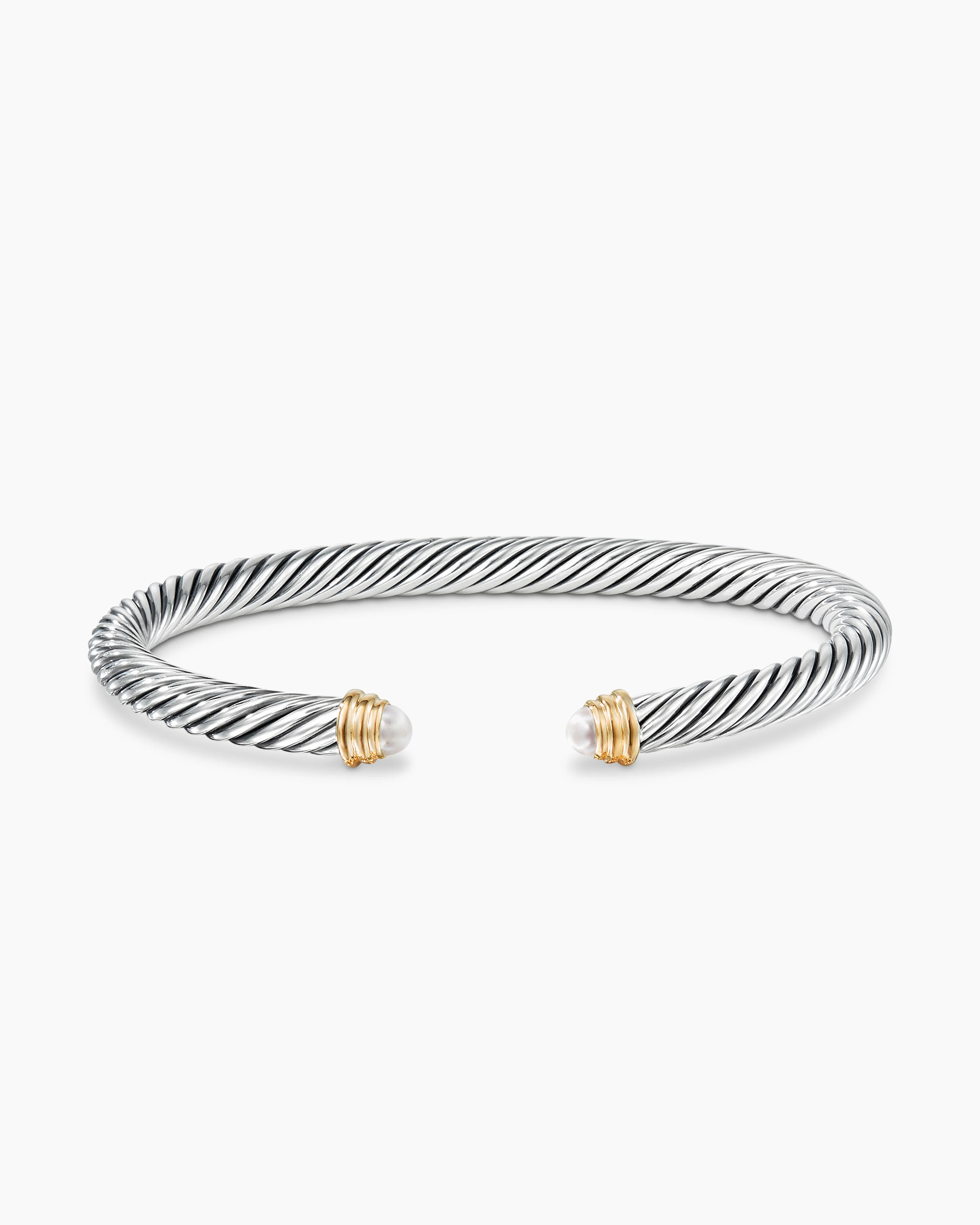 Classic Cable Bracelet Sterling Silver with 14K Yellow Gold and Pearls, 5mm