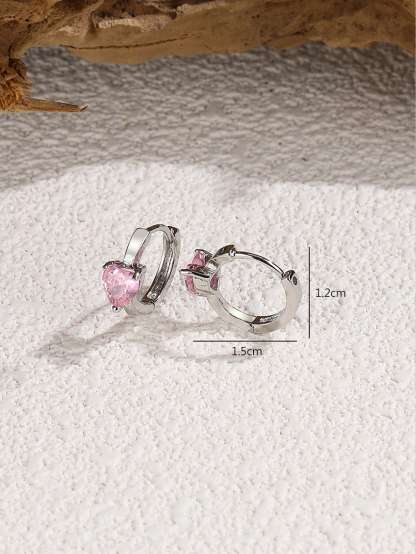Rhinestone Heart Decor Hoop Earrings