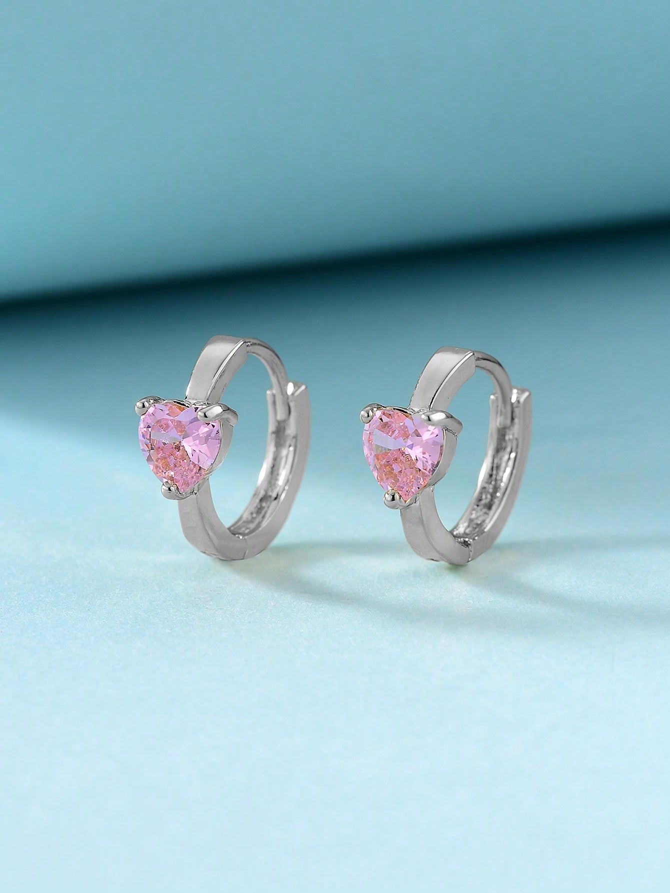 Rhinestone Heart Decor Hoop Earrings