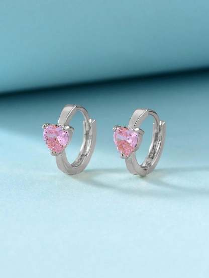 Rhinestone Heart Decor Hoop Earrings