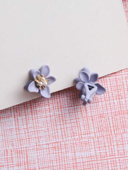 1pair Fashionable Zinc Alloy Flower Decor Clip On Earrings For Women For Daily Decoration