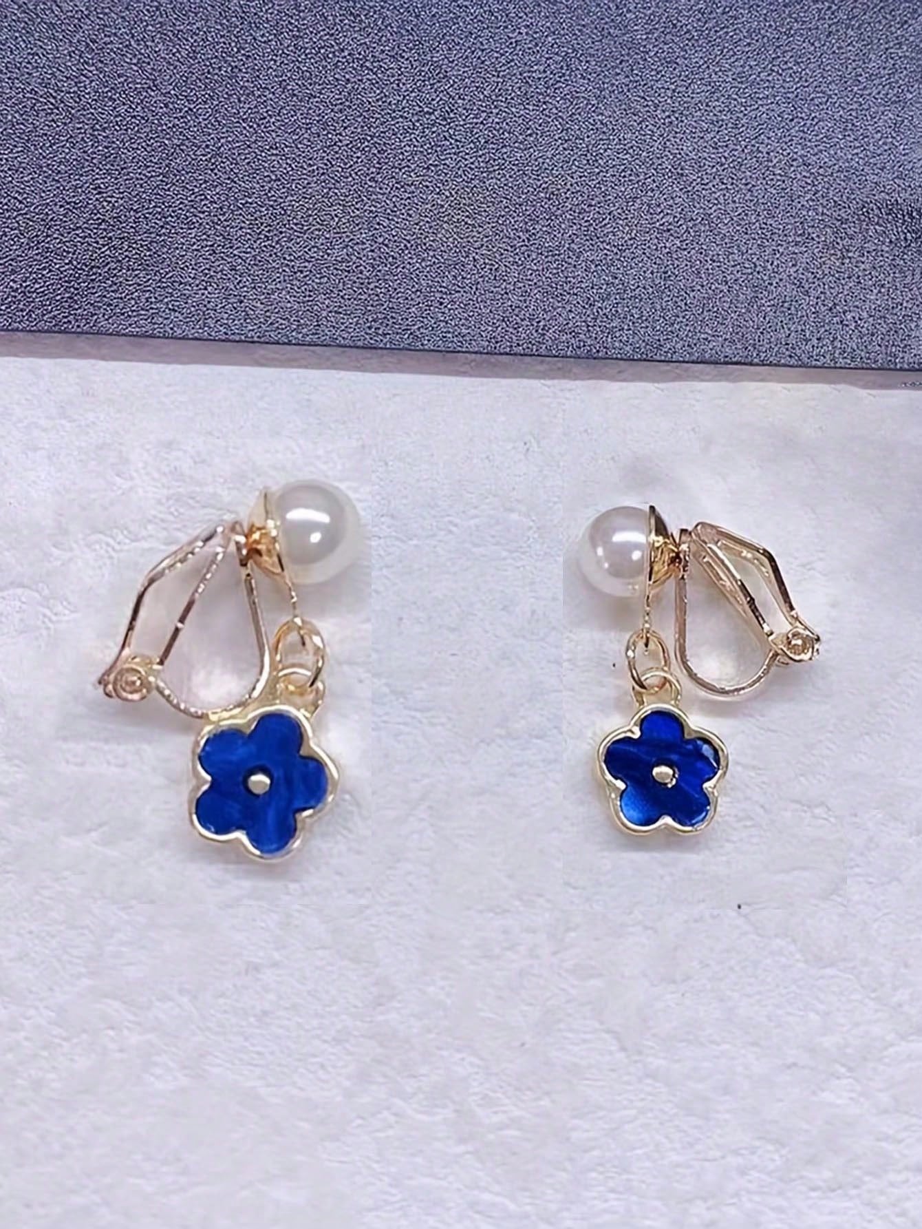 1pair Fashionable Zinc Alloy Flower Decor Clip On Earrings For Women For Daily Decoration