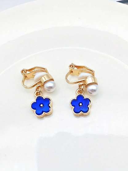 1pair Fashionable Zinc Alloy Flower Decor Clip On Earrings For Women For Daily Decoration
