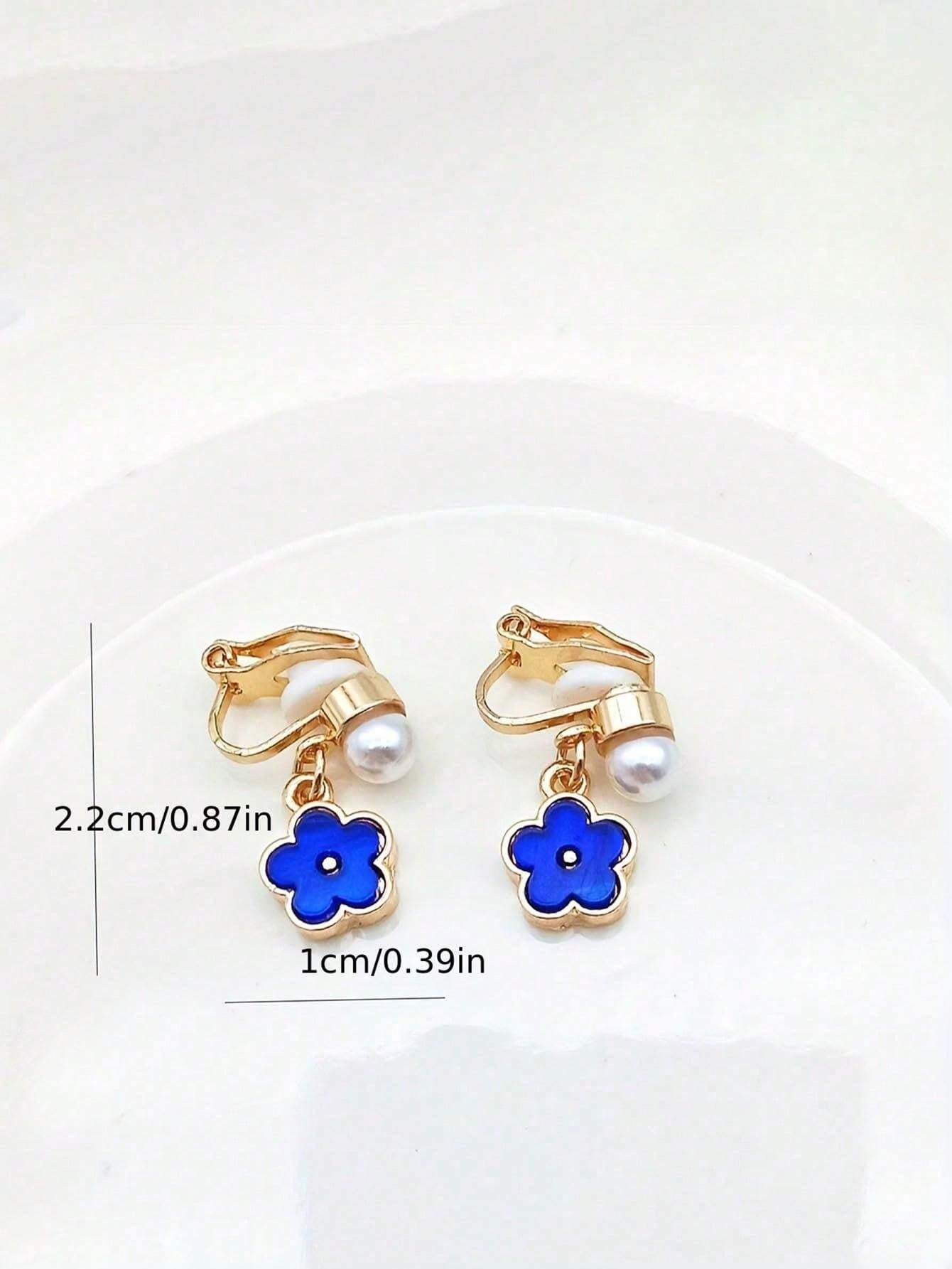 1pair Fashionable Zinc Alloy Flower Decor Clip On Earrings For Women For Daily Decoration