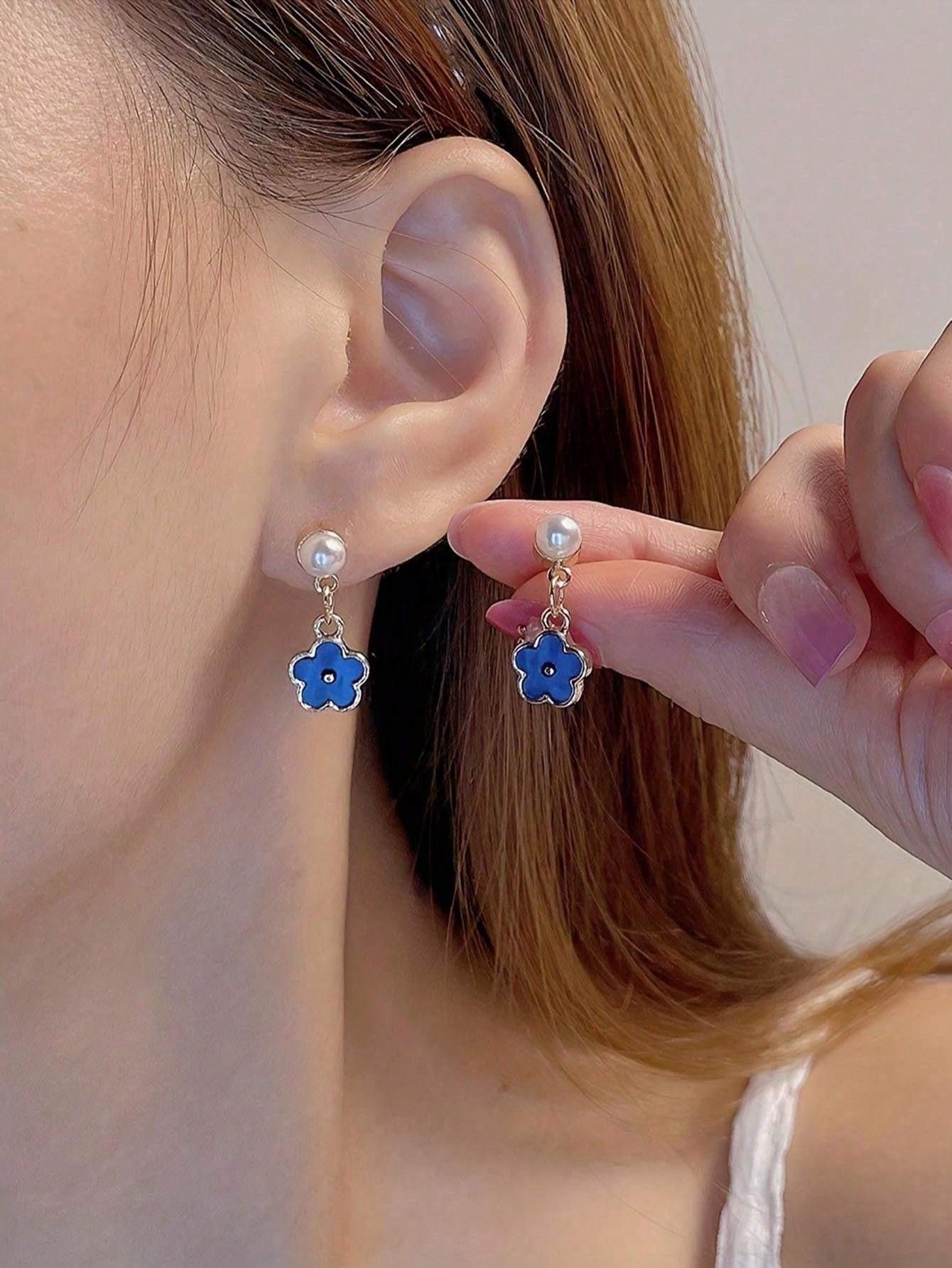 1pair Fashionable Zinc Alloy Flower Decor Clip On Earrings For Women For Daily Decoration