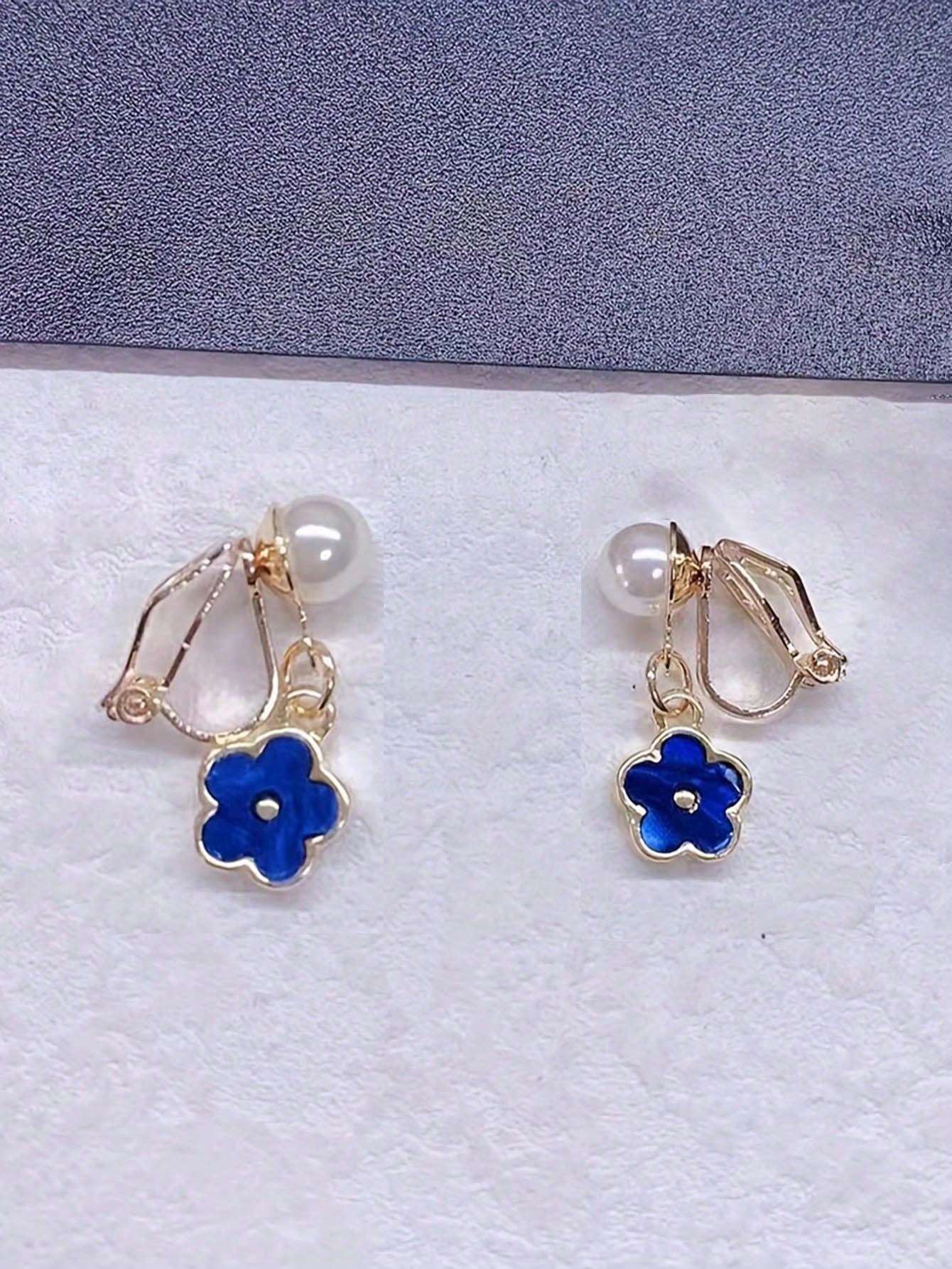 1pair Fashionable Zinc Alloy Flower Decor Clip On Earrings For Women For Daily Decoration