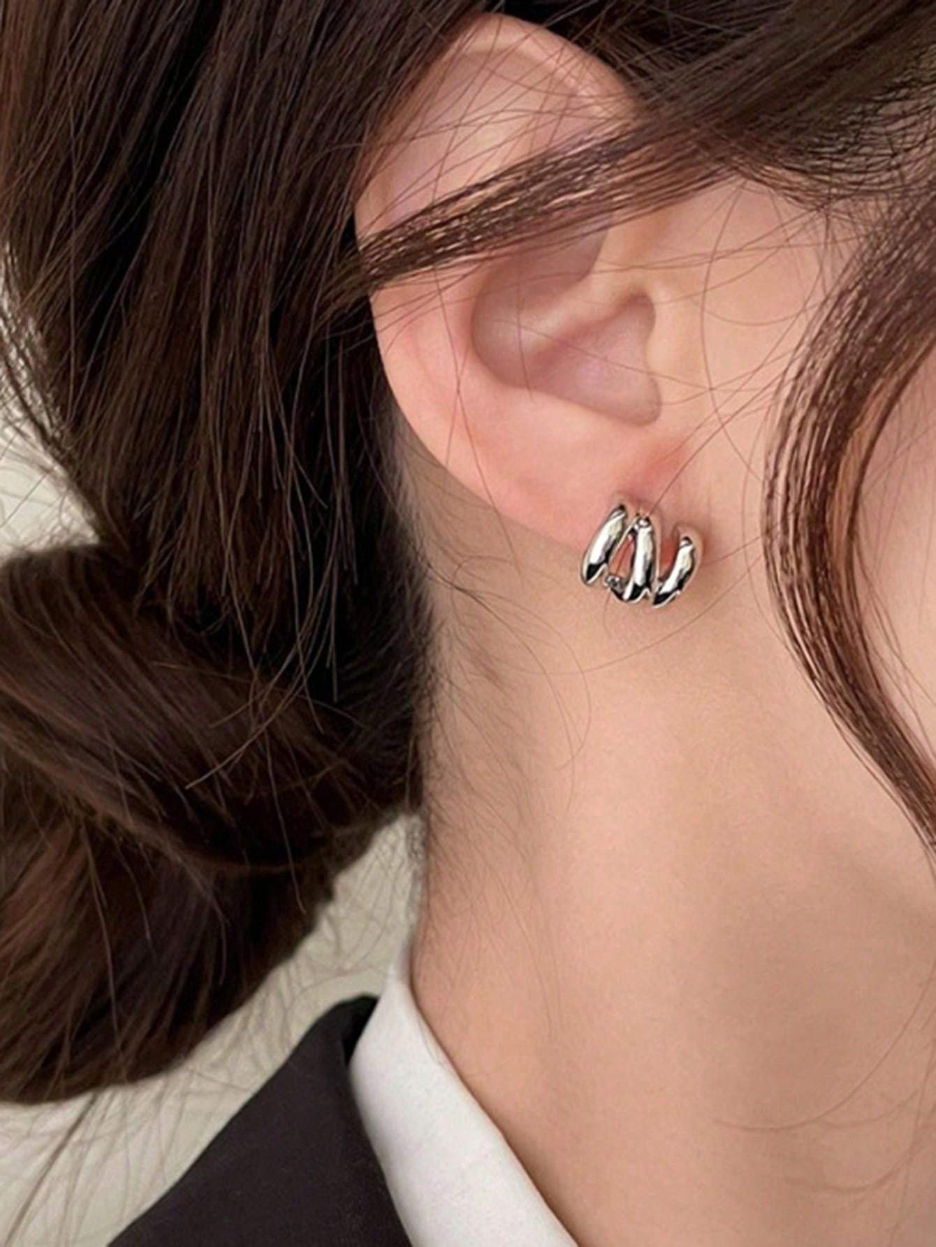 1pair Fashionable Zinc Alloy Flower Decor Clip On Earrings For Women For Daily Decoration