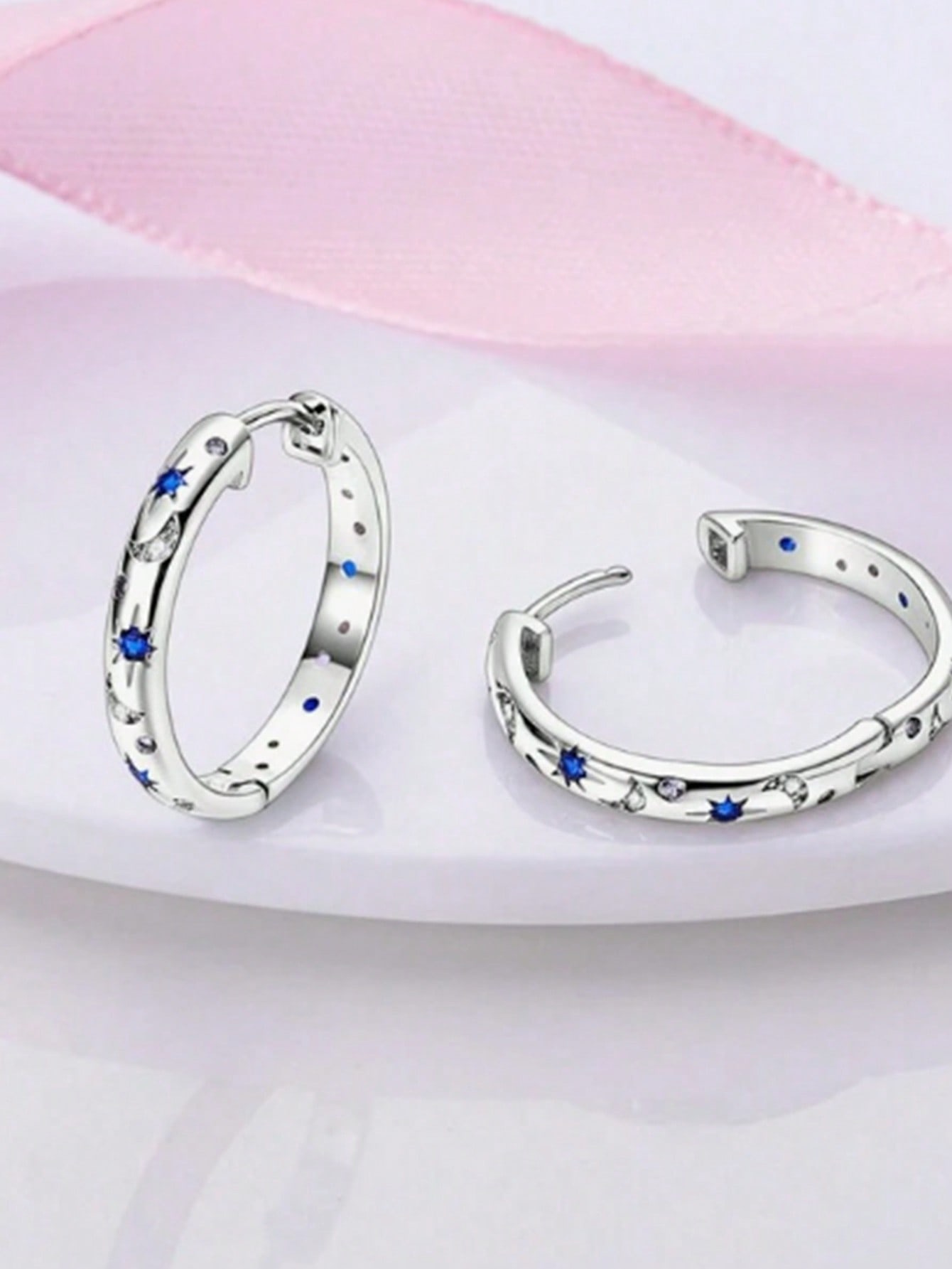 1pair Luxurious Copper Inlaid Multi-color Star, Moon & Round Shaped Hoop Earrings