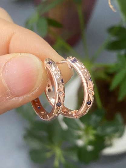 1pair Luxurious Copper Inlaid Multi-color Star, Moon & Round Shaped Hoop Earrings