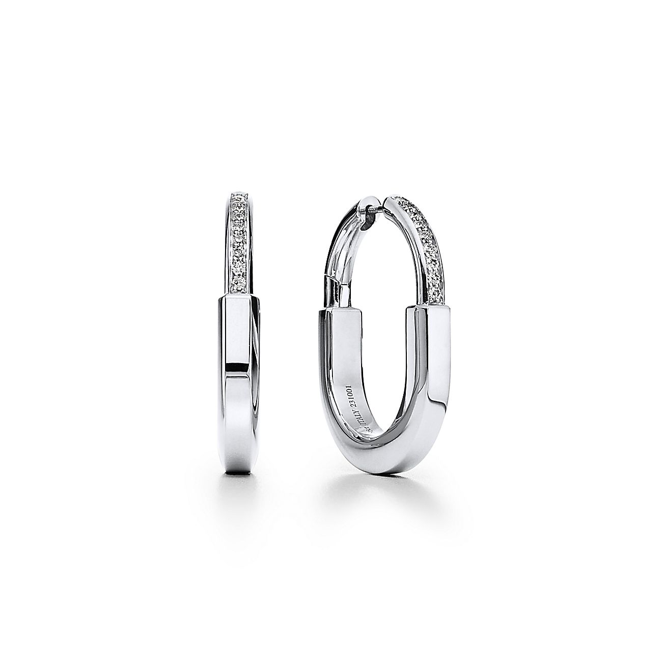 Lock Earrings in White Gold with Diamonds, Medium